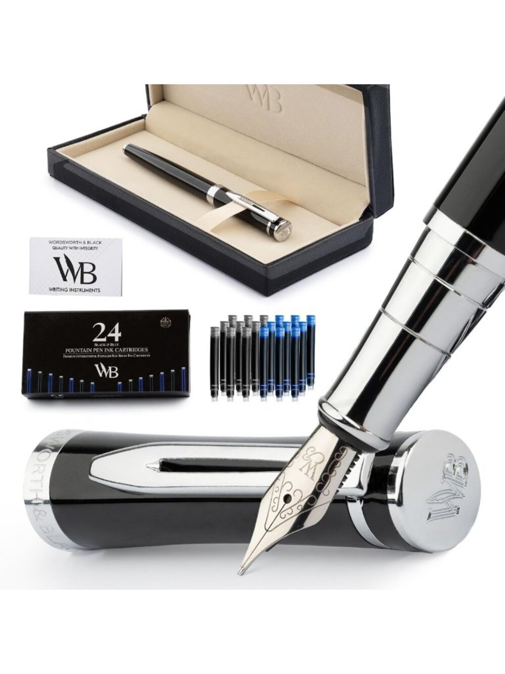 Luxury Fountain Pen Set for Writing, Medium Nib, Elegant Black Ink, Gift Ready